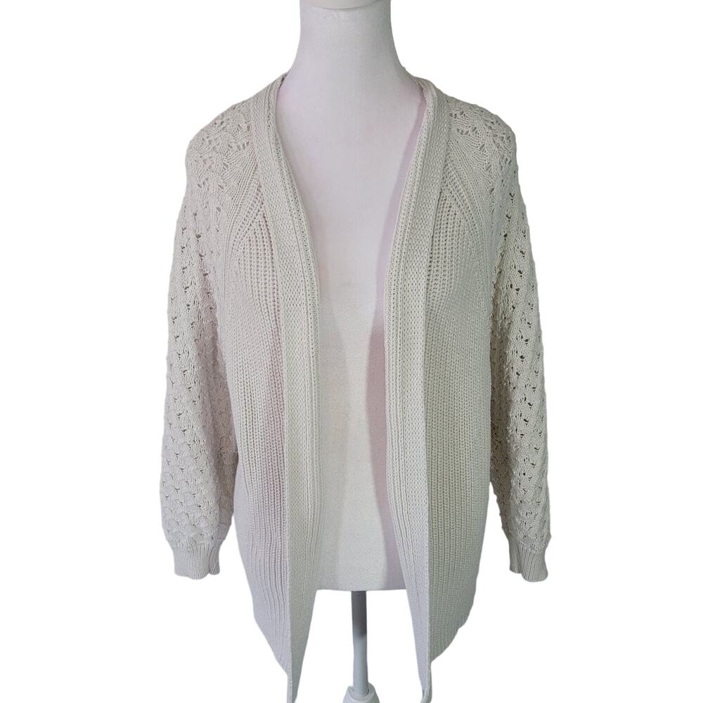Knox Rose Size L Mixed Knit Off White Open Cardigan Office Professional Layer
